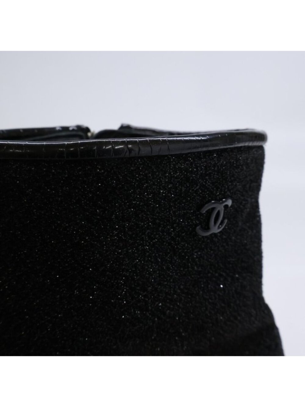 Chanel Square Toe Side Zip Chunky Heel Glitter Boots 37 1 2C - Picture 8 of 8